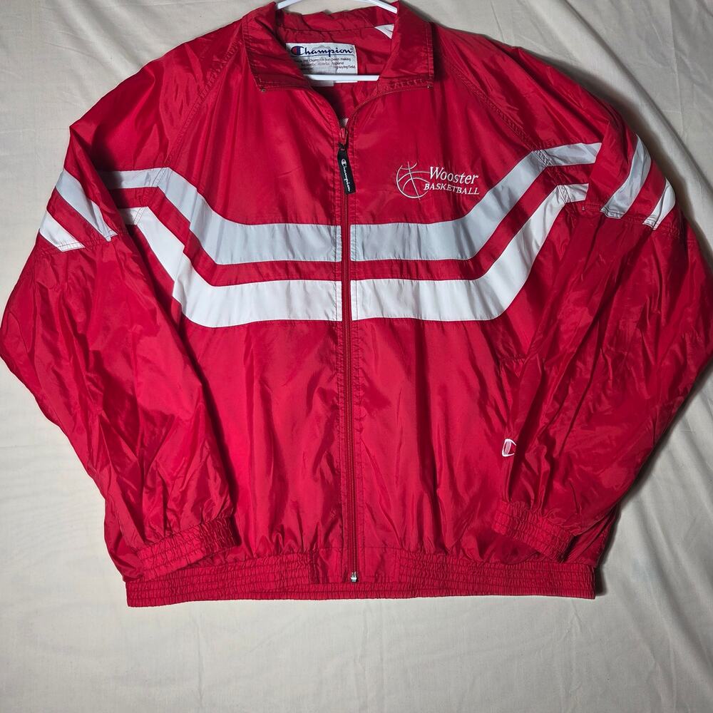 Vintage Champion Wooster Basketball Full Zip Windbreaker Jacket Men's M Red 90s